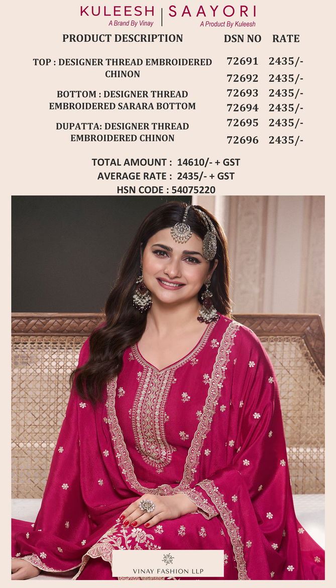 Saayori By Vinay Kuleesh Chinon Designer Salwar Suits Wholesalers In Delhi